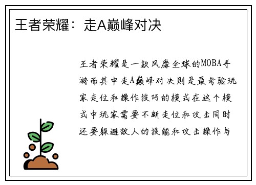 王者荣耀：走A巅峰对决